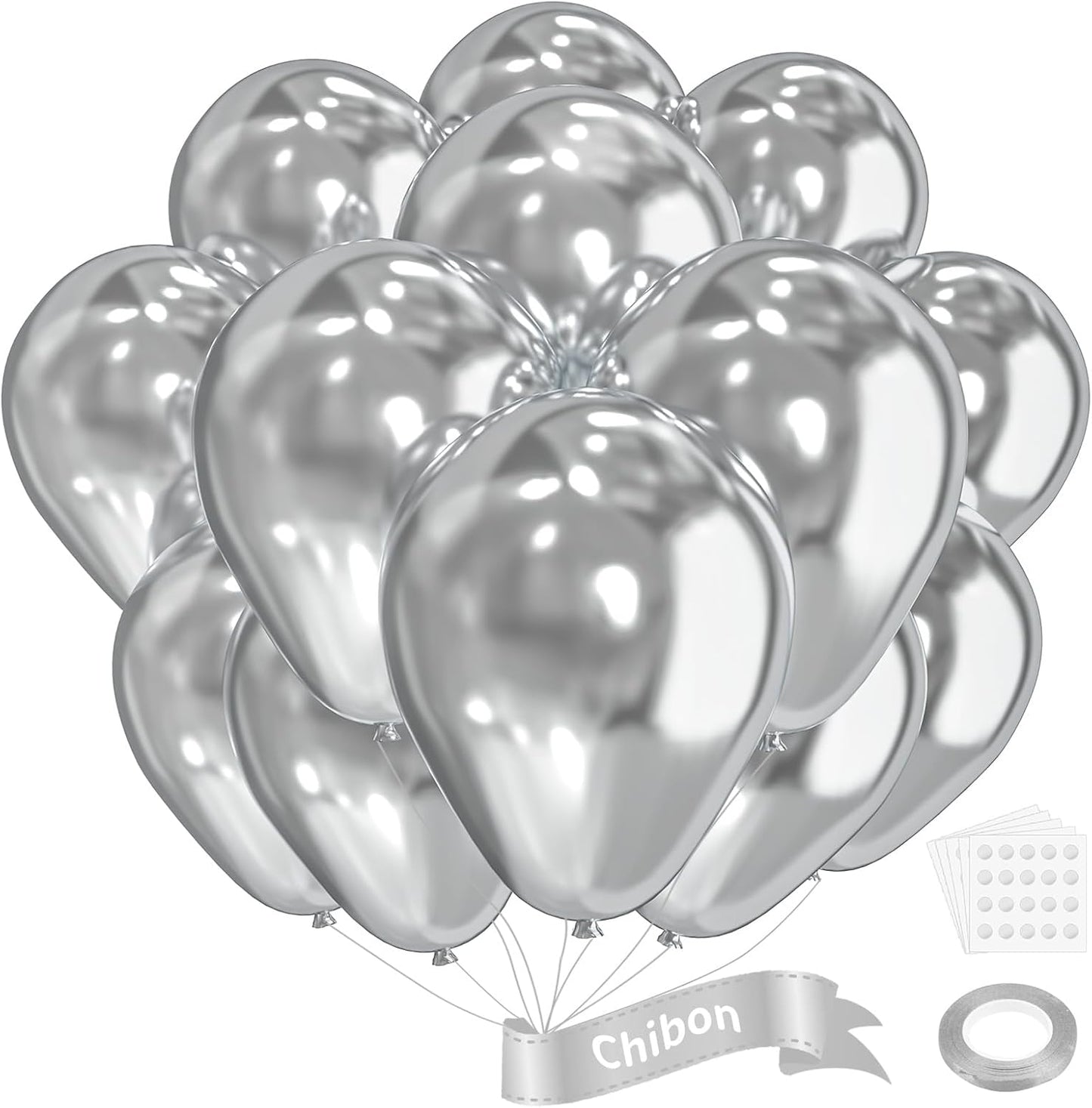 Silver Metallic Chrome Latex Balloons, 100pcs 12inches Round Helium Silver Balloons for Birthday Baby Shower Wedding Birthday Party Decorations