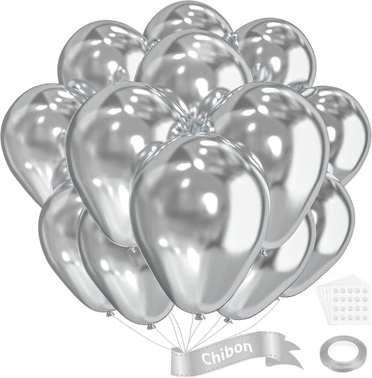 Silver Metallic Chrome Latex Balloons, 100pcs 12inches Round Helium Silver Balloons for Birthday Baby Shower Wedding Birthday Party Decorations