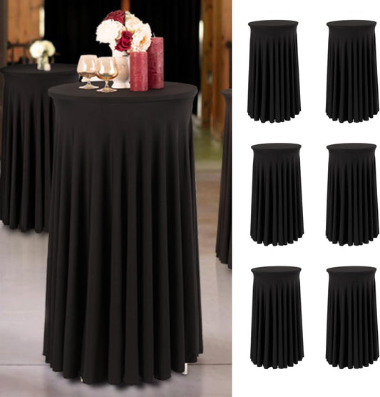 Your Magic Moment Black Round Tablecloth Set of 6, 23.6 Inch Diameter x 43.3 Inch Height, Polyester/Spandex, Fitted, Elegant Wavy, Cocktail Party