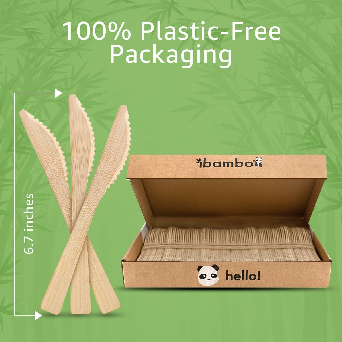 Ibambo 100% Bamboo Knives Set - Eco Friendly Kitchen Utensils (500 Compostable Knives) | Bamboo Utensils Disposable or Reusable | Compostable FSC Certified Silverware for Weddings, Camping, Parties