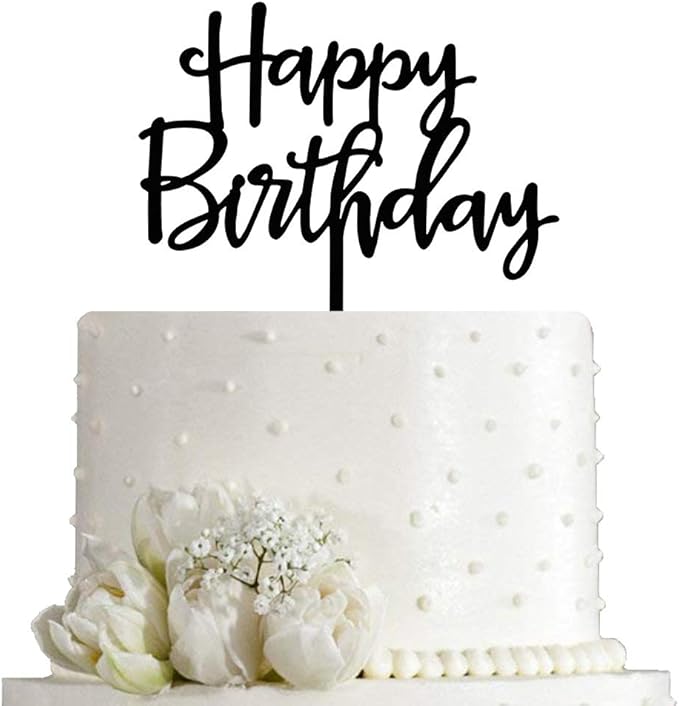 Happy Birthday Cake Topper, Birthday Party Decorations, Black Acrylic