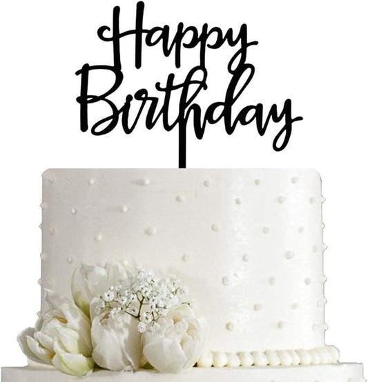 Happy Birthday Cake Topper, Birthday Party Decorations, Black Acrylic