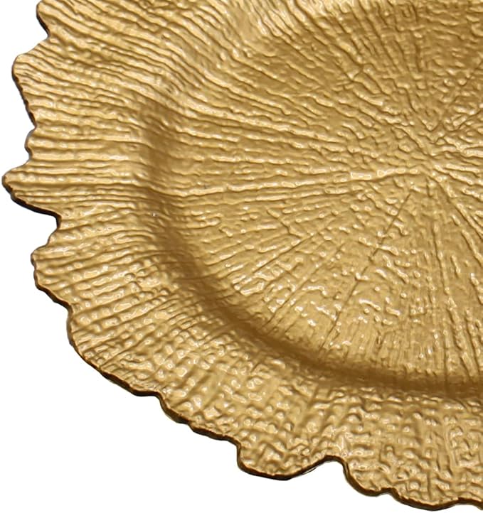 6Pcs Reef Charger Plates, Plastic Dinner Plate Chargers Round Server Ware, Gold