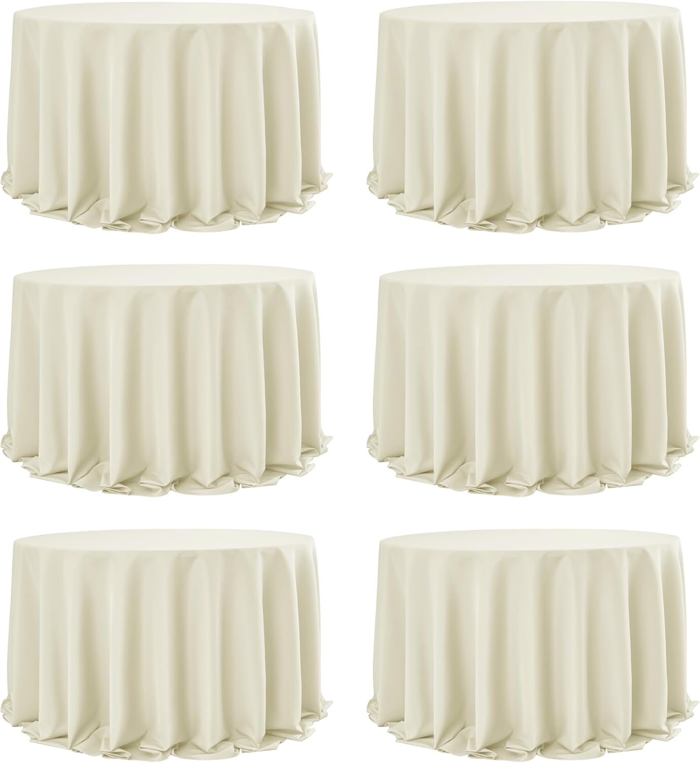 6-Pack Ivory Round Tablecloths, 132 Inches, Stain-Resistant Polyester for 6-8 Ft Round Tables - Washable Table Covers for Weddings, Banquets, Birthday Parties, Events