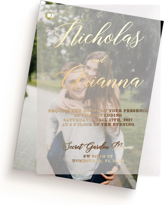 Elegant Vellum Wedding Invitations with Gold Foil and Picture, Personalized Foiled Invitation in Gold,Silver,Rose Gold, Custom Photo Invites (A7 ( 5" x 7" or 12,7 x 17,8 cm), Rose Gold