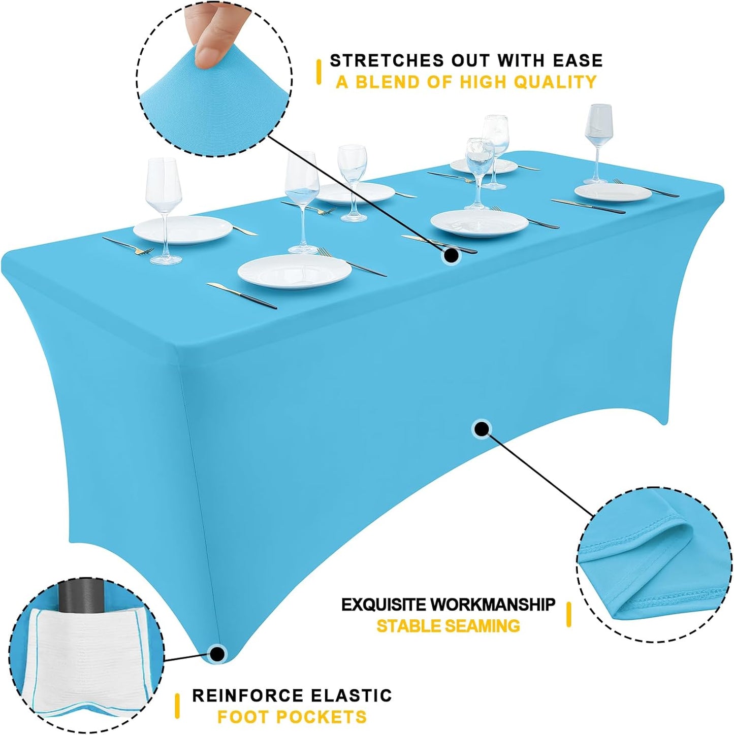 Smiry 2 Pack Spandex Table Cloth 5FT, Elastic Fitted Stretch Tablecloths for Rectangle Tables, Washable Table Cover for Outdoor, Wedding, Banquet & Parties (Blue Mist, 60Lx30Wx30H Inch)