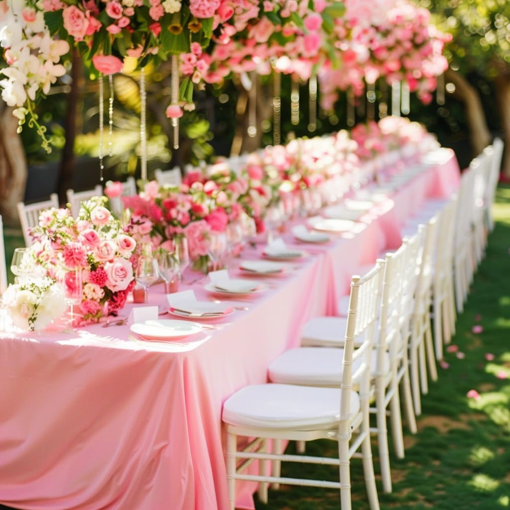 Rectangle Tablecloth 6FT Fitted Table Cover, Pink Wrinkle-Free Spandex Table Cloth, Elastic Edge, Stretch Fabric, 72 Inch for Wedding, Banquet, Birthday Party, Buffet, Restaurant, 2 Pack