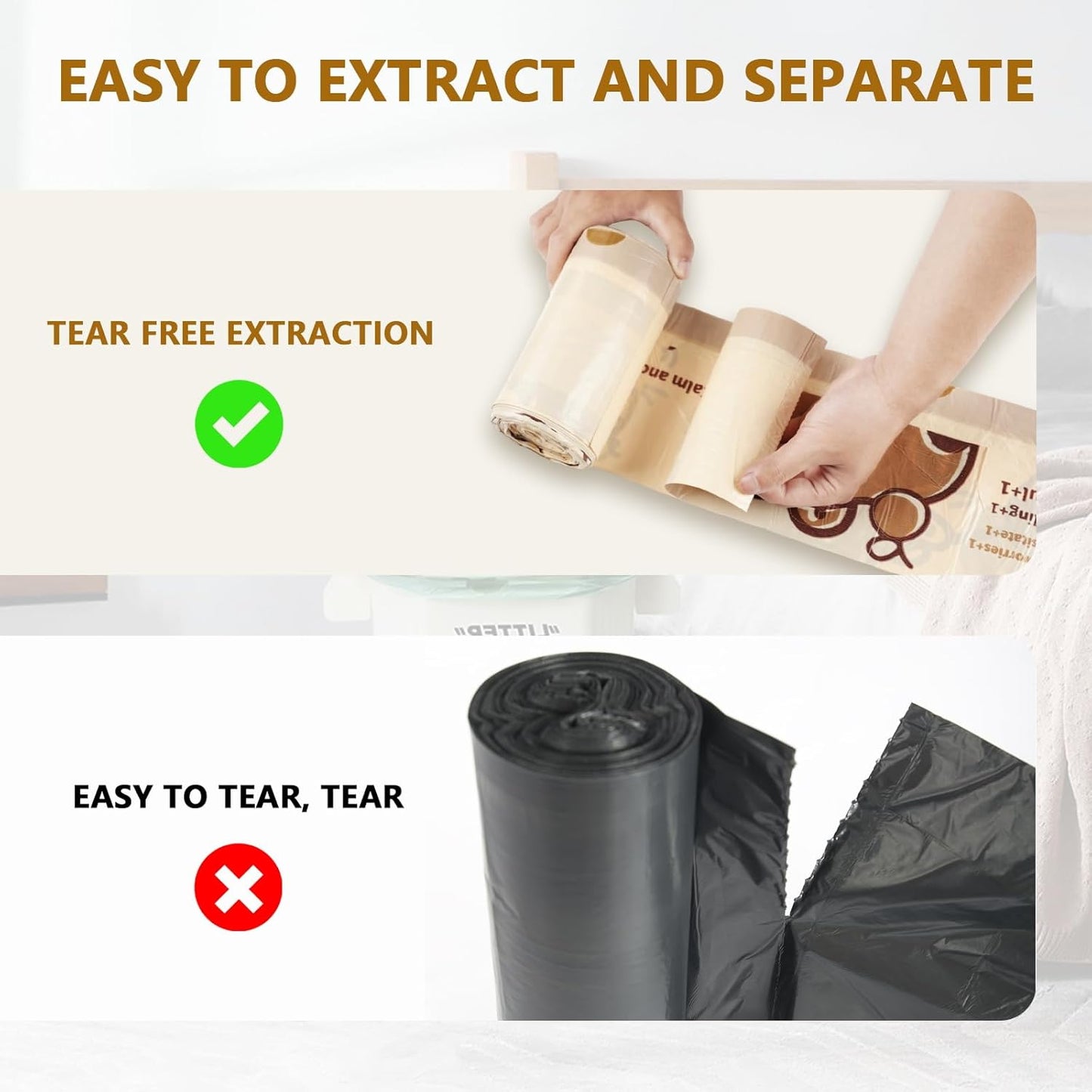 VOK 4 Gallon Trash Bags with Capybara Printed, Drawstring Small Garbage Bags, Tear-Resistant & Odor-Control Bathroom/Kitchen Trash Can Liners, Bathroom Trash Bags with Secure Tie, 50 Counts