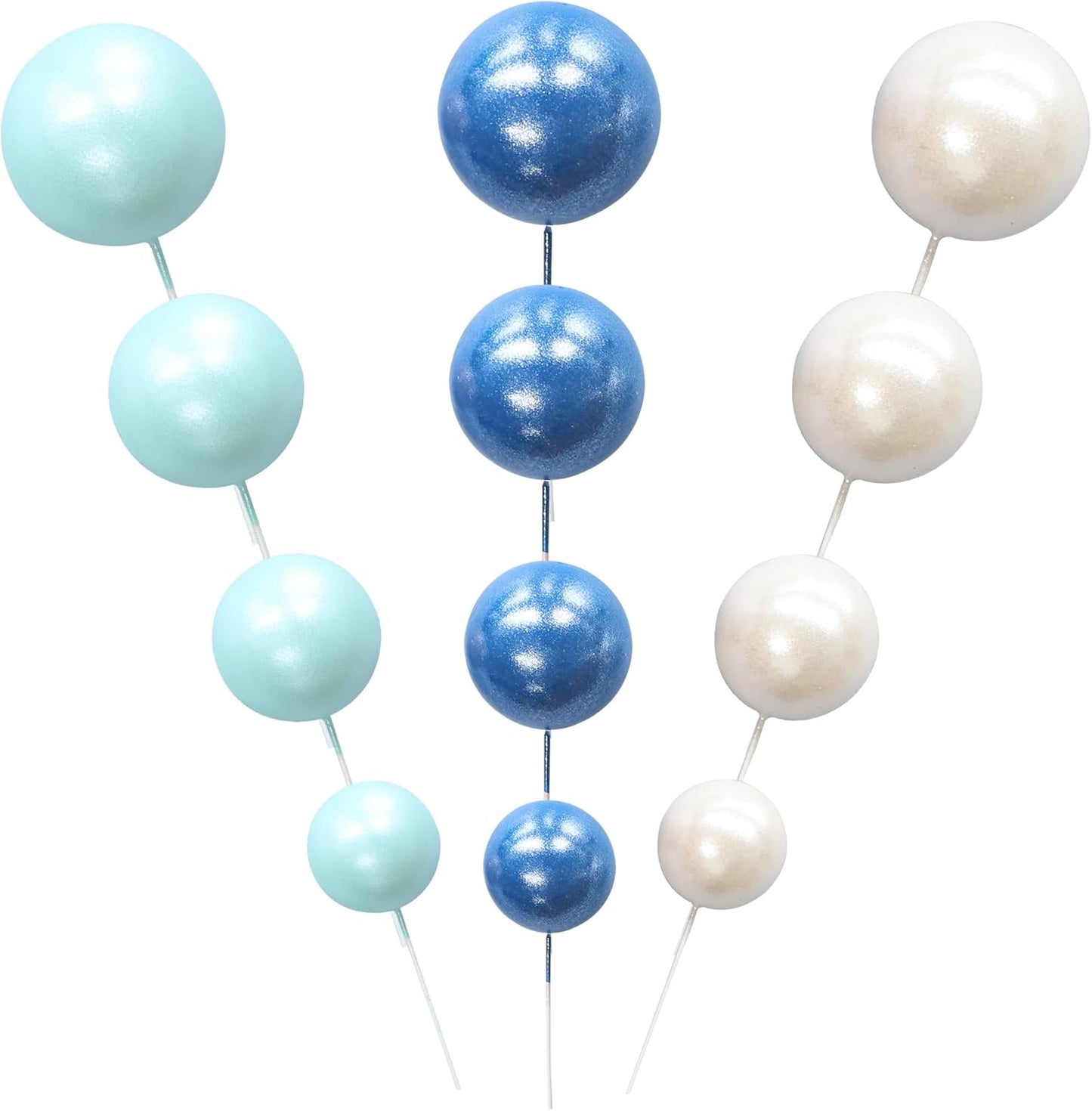 Ephlyn 30Pcs Ball Cake Picks Colorful Ball Shaped Cake Topper Pearl Balls Cupcake Cake Insert Topper for Birthday Party Decoration Supplies Pearl White Blue