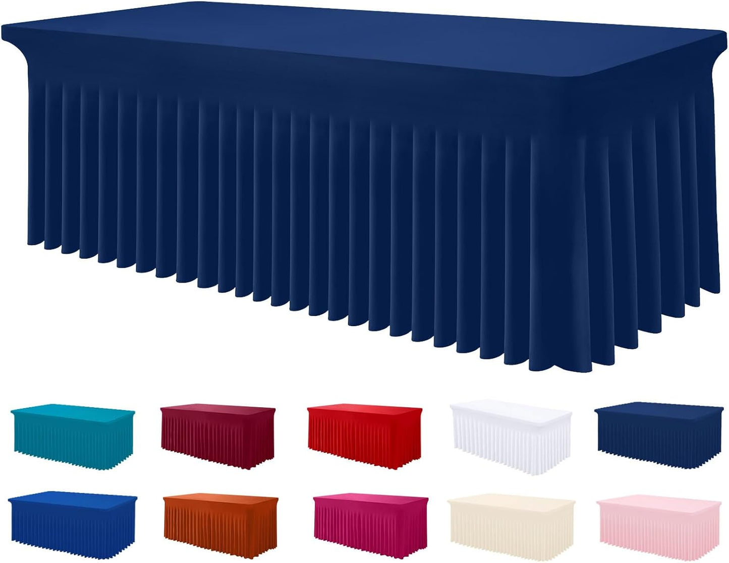 Smiry Spandex Tablecloth, Elastic Fitted Stretch Tablecloth for 4FT Rectangle Tables, Waterproof Washable Table Cover Skirt for Outdoor, Wedding, Banquet & Parties (Navy, 48Lx30Wx30H Inch)