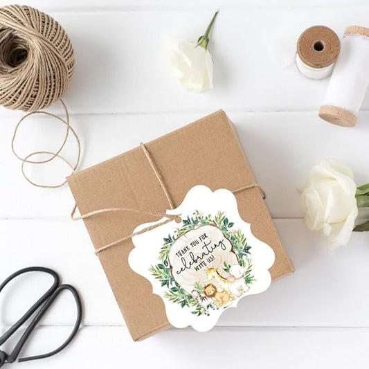 Andaz Press Fancy Frame Kids Party Favor Thank You Tags with String, 48-Pack Safari Animals Birthday Gift Tags For Gift Bags, Favor Bags, Goody Bags, Boys, Girls, Baby Shower 1st Birthday Party Favors