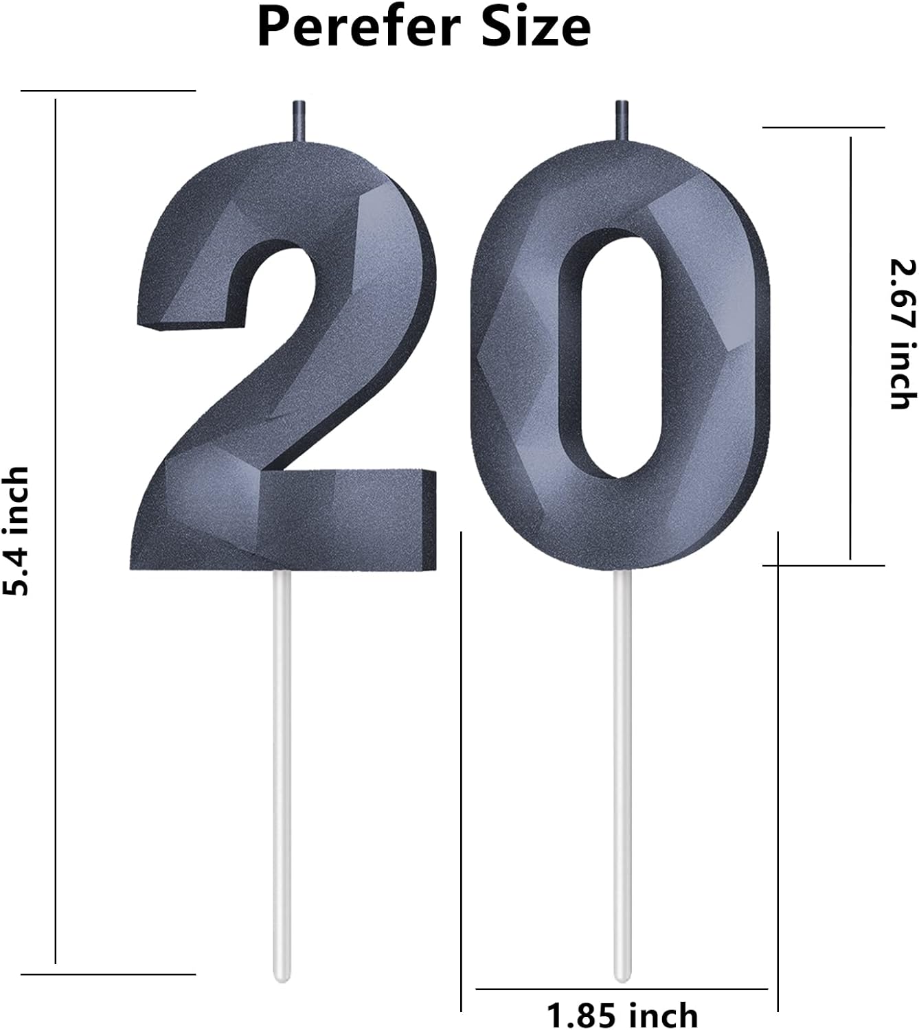 Number Birthday Candles(20 Candle Black) 3D Diamond Shape 20th Happy Birthday Cake Topper Decorations for Boy Men Birthday Wedding Anniversary Celebration Theme Party Supplies