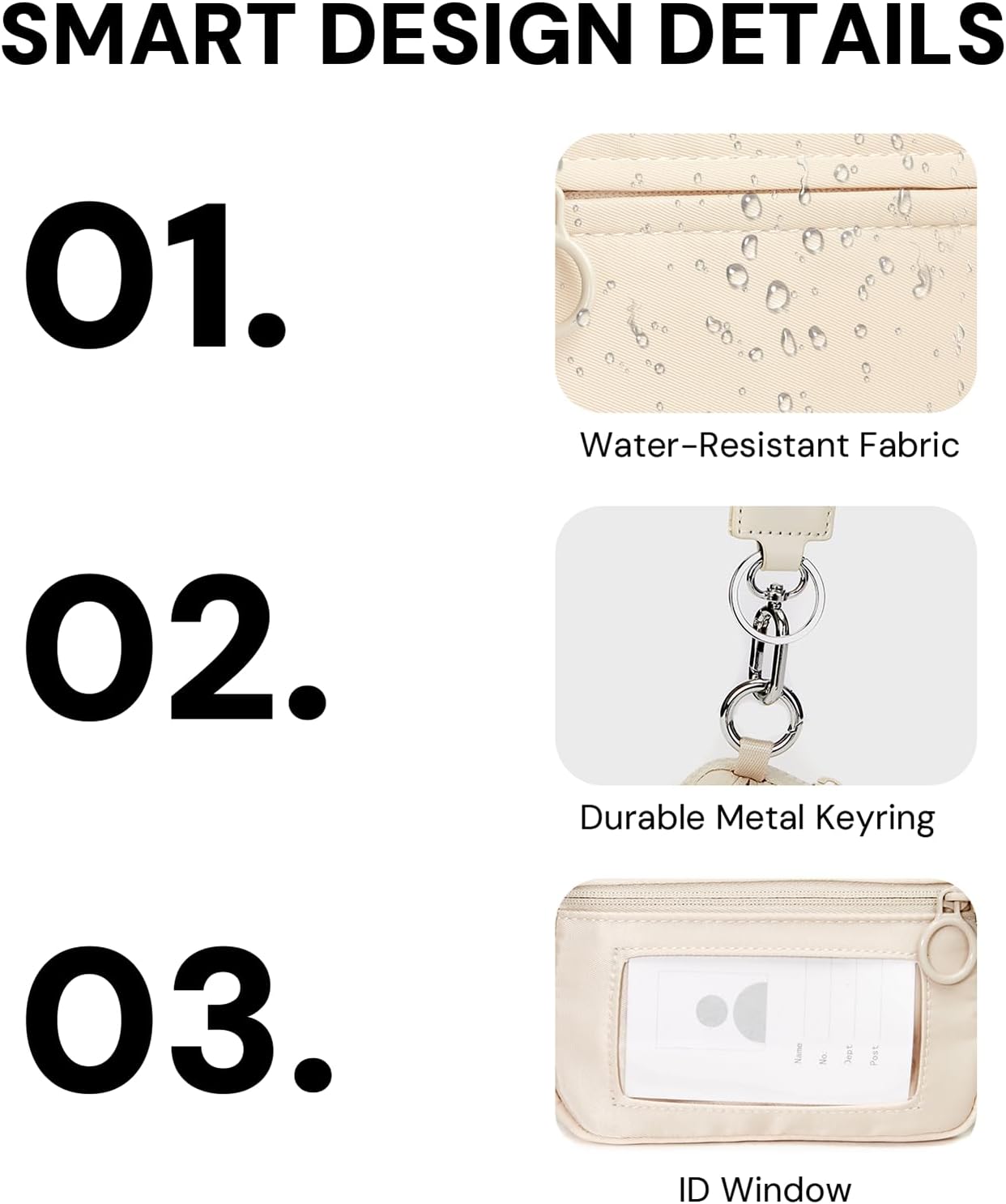 Beige Mini Zip Card Case for Women with Clear ID Window, Coin Purse, Lightweight Small Zipper Wallet,Portable Organizer