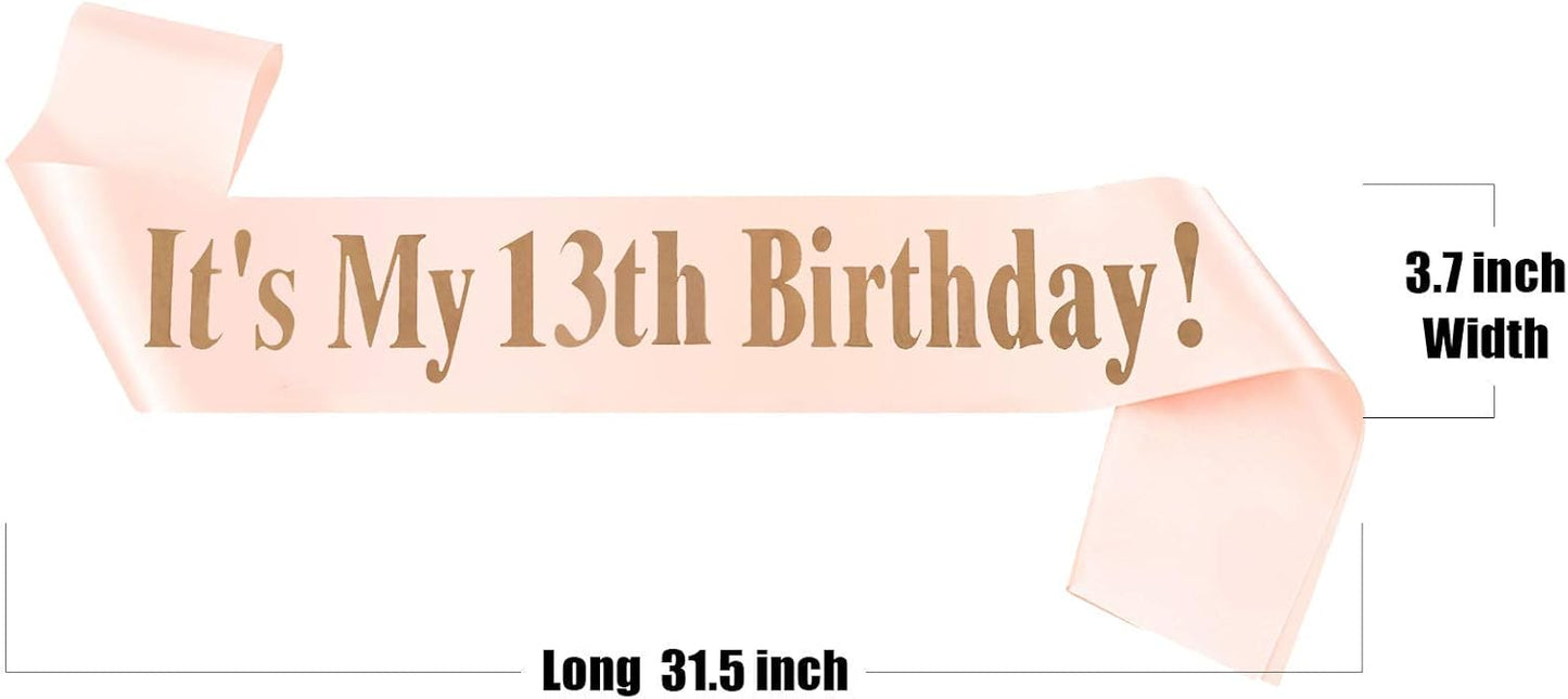 13th Birthday Headpiece Girl Tiara Headband Birthday Satin Sash 13th Birthday Decorations for Girls
