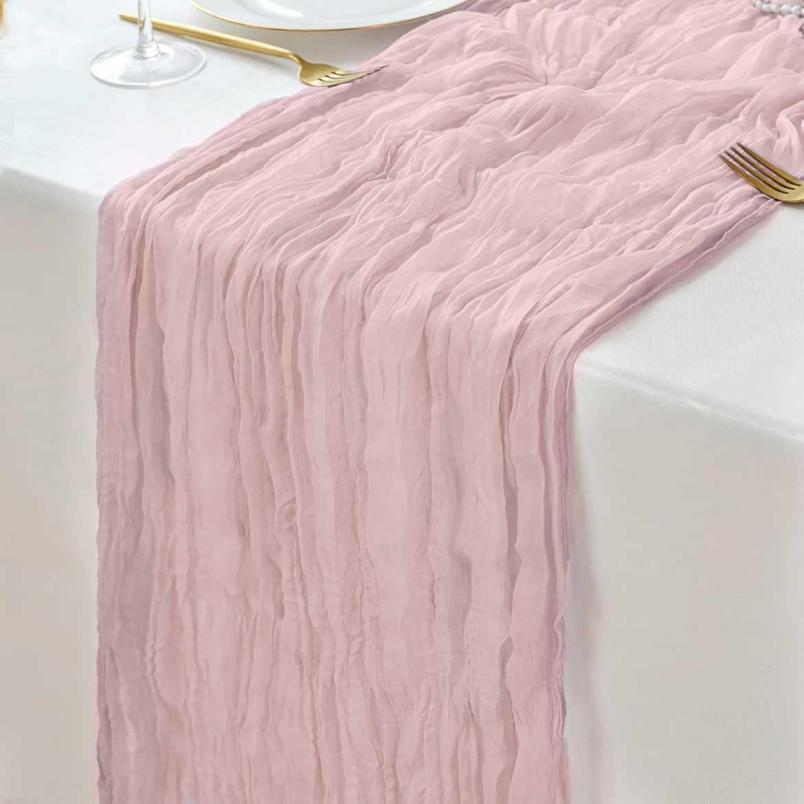 12 Pack Pink Cheesecloth Table Runners 35 x 120 Inch – Rustic Boho Gauze Table Runner for Wedding Arch, Party Decoration, Bridal Shower, Reception, Farmhouse Dining Decor