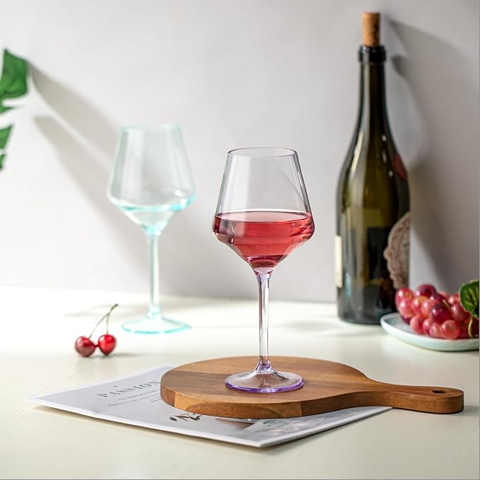 16-ounce Plastic Stem Wine Glasses, All Purpose Arcylic Glasses, set of 6 Multicolor Reusable Shatter-resistant Dishwasher Safe