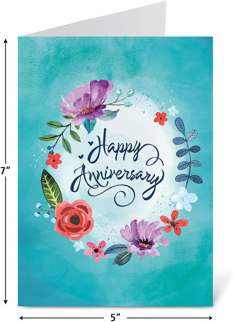 Happy Together Anniversary Greeting Cards - Set of 8 (4 Designs), 5 x 7 Inches, Sentiments Inside