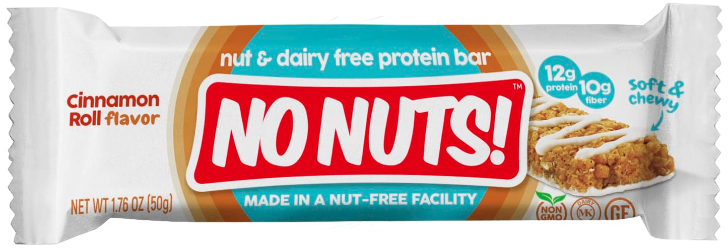 No Nuts! Cinnamon Roll Flavor Snack Bars - 100% Nut-Free Dairy Free Vegan Protein Bars, Protein + Energy Bars, Organic, Kosher, Egg-Free, Non-GMO & Dairy-Free Protein Bars 12 Count