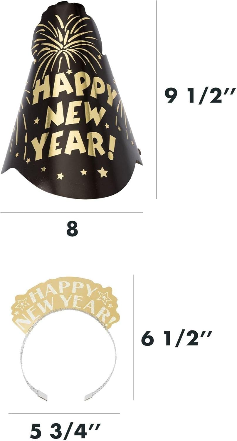 amscan Fantasy 2025 New Year's Eve Decorations Party Supplies for 100, Includes Top Hats, Tiaras and Bead Necklaces