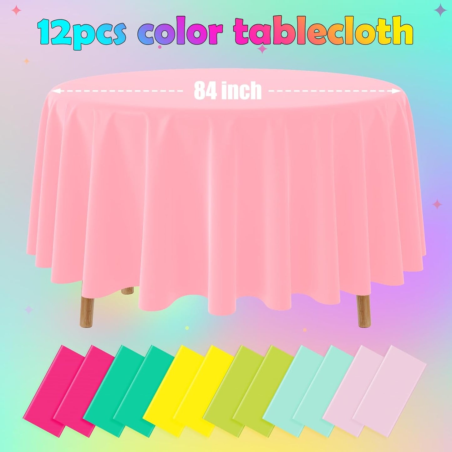 12 Pack Hawaiian Plastic Tablecloth for Round Tables, Pink Green Yellow Tropical Disposable Table Cover, Luau Round Table Cloth for Summer Flamingo Birthday Picnic Party Supplies Decorations