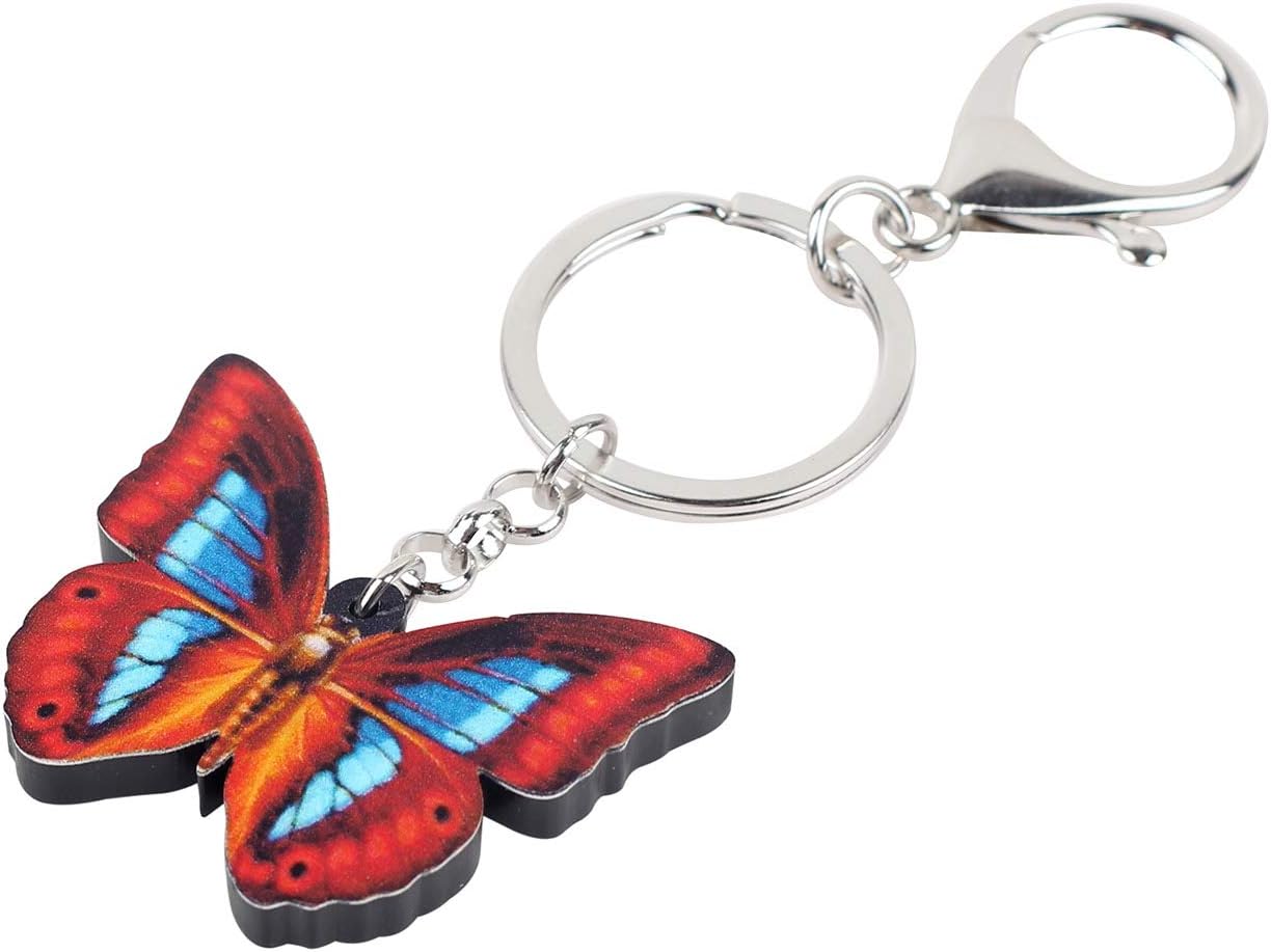 BONSNY Morpho Menelaus Butterfly Key Chains for Women Car Purse Bag Rings Pendant Charms