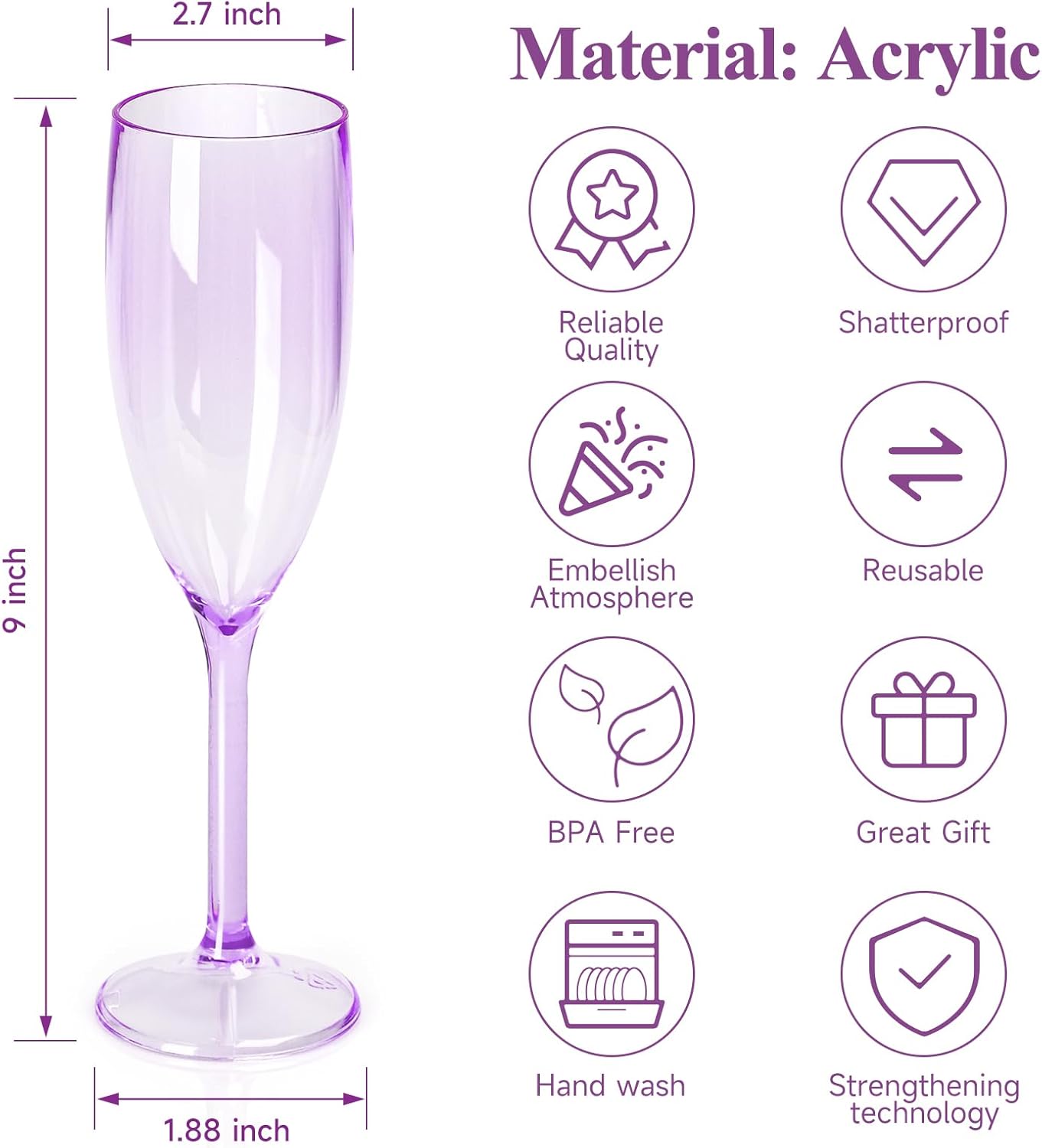 XUWAIDSGN 10 Pcs Champagne Flutes Plastic Wine Glasses Bulk Vintage Champagne Flutes Mimosa Bar Glasses Stemmed Drinking Cups 5.4OZ for Christmas Birthday Wedding Bride (10, Clear purple)