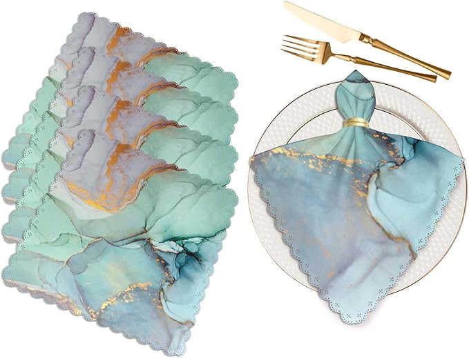 Green Marble Art Napkins Cloth Washable Set of 4 Colorful Ink Polyester Kitchen Dinner Napkins for Holiday Festive Wedding Decor 18 x 18 inch