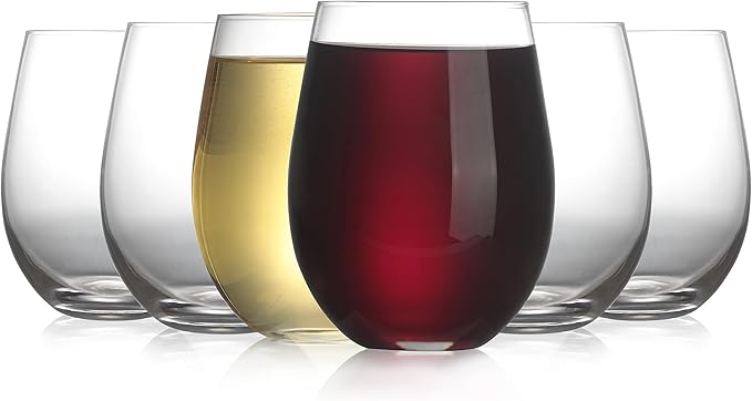 Stemless Wine Glass, Red & White 18oz Stemless Wine Glass Set of 6, Drink Glasses with Durable Chip Resistant Rim, Large Wine Glasses for Enhanced Aeration, Wine Accessories for Parties (18oz -6Pack)