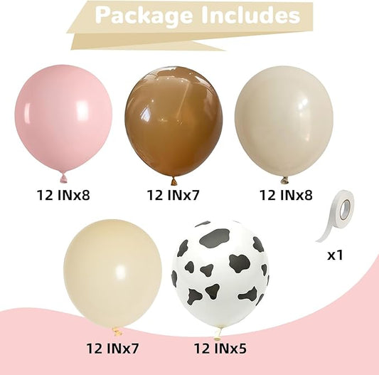 Cowgirl Balloon Dusty Blush Pink Brown Tan Coffee Beige Sand White Ivory Nude Retro Party Balloons Cow Print Balloon for Boho Rodeo Baby Shower Birthday Farm Theme Western Cowgirl Party Decor