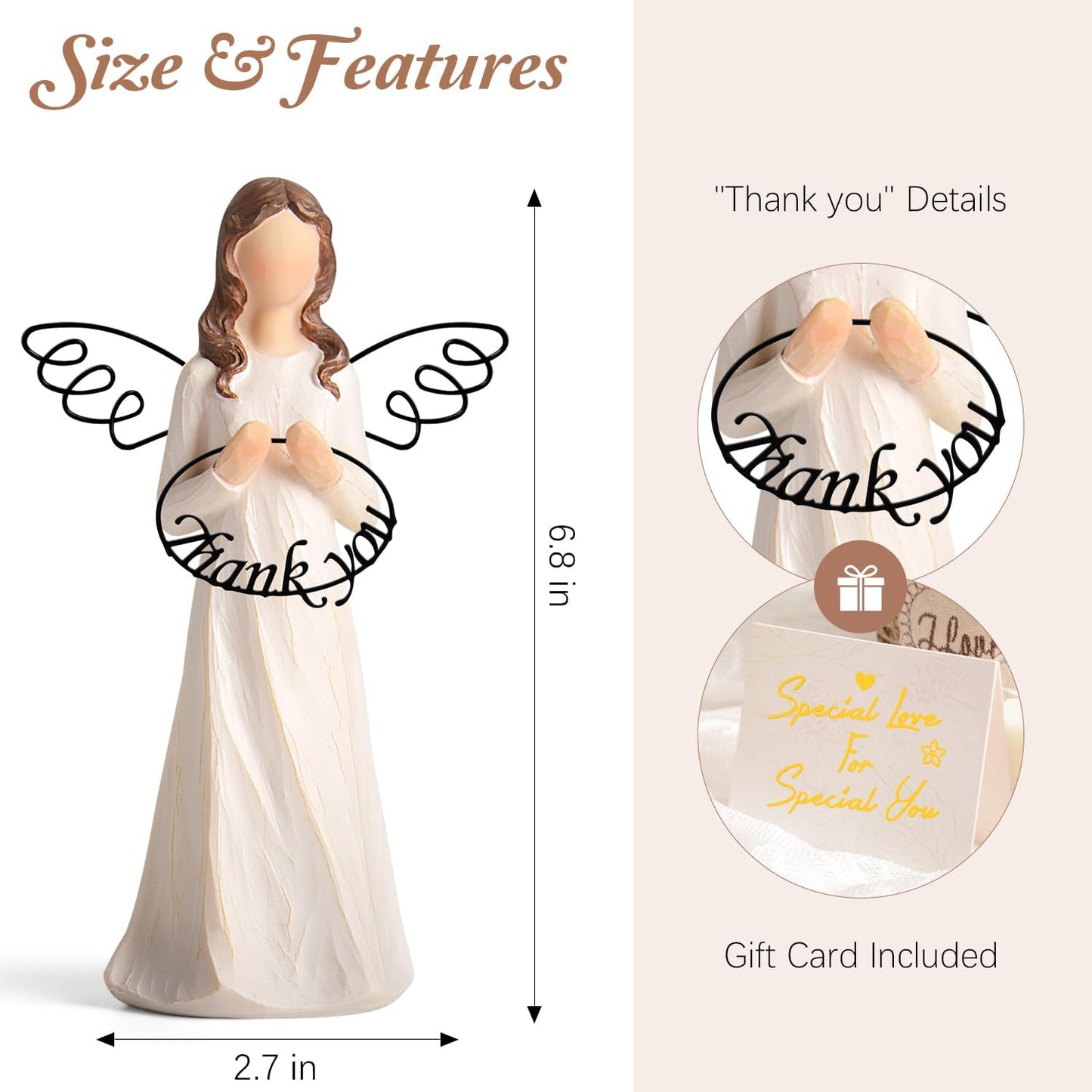 Thank You Angel Figure - Teacher Gifts for Women: Coworkers, Boss, Nurse, Doctor, Colleague - Hand-Painted Angel Figurines