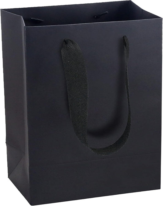 HUAPRINT Black Paper Bags - Gift & Shopping Bags with Ribbon Handles, 30 Packs, 7x4x9Inch - Perfect for Clothes, Parties, Weddings & Business Merchandise