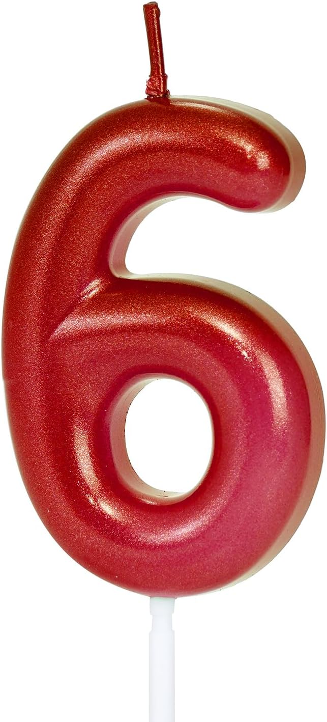Red Number 6 Birthday Candles, Cake Toppers for Birthday/Baby Shower/Anniversary/Wedding Party Celebrating/Decorating. (Red Number 6)