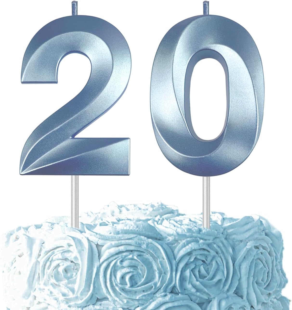 Blue Number 20 Candles, 3D Diamond 2.76 Inch Cake Topper Birthday Candles for Wedding Anniversary Cake Decorations, Happy Birthday Party Decorations