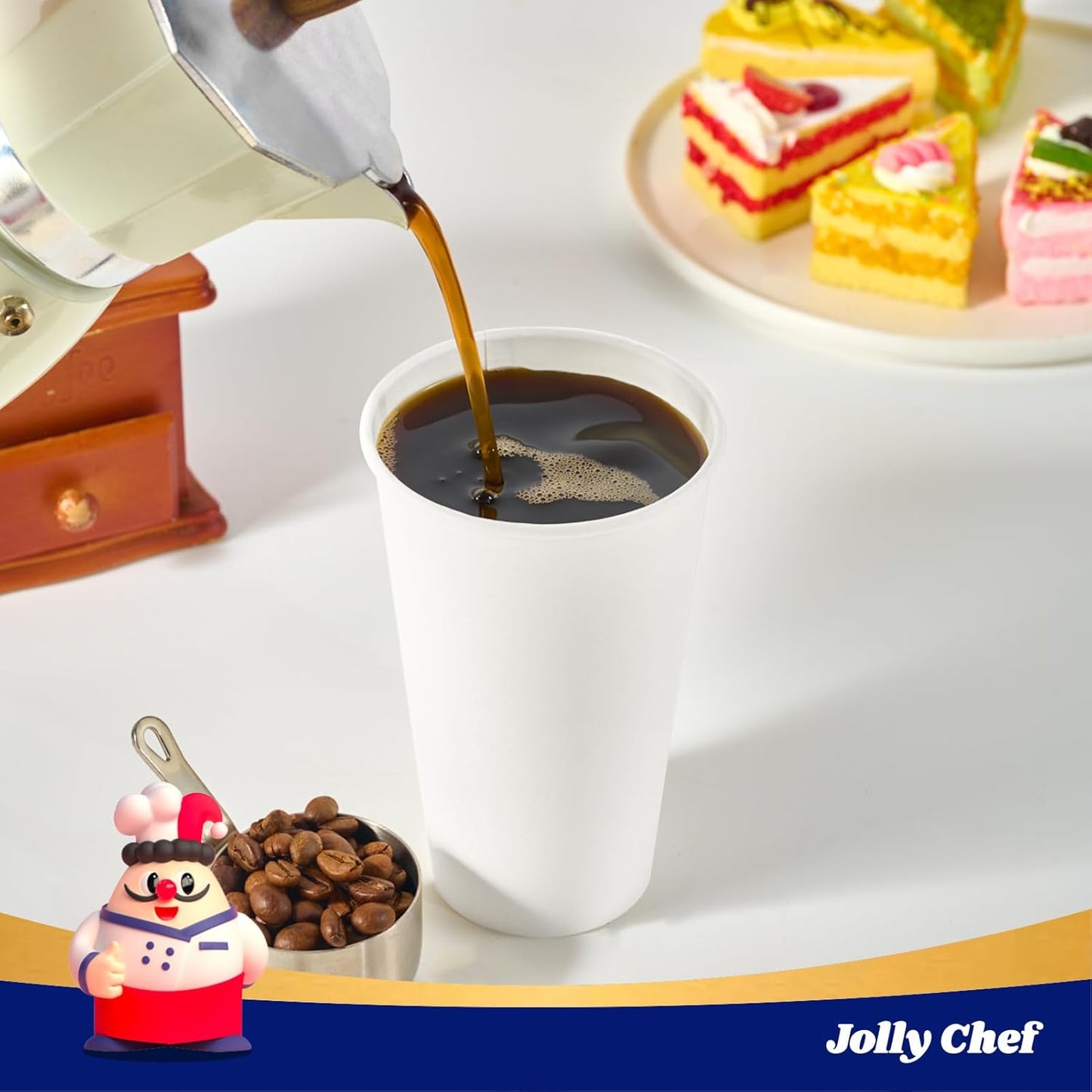 JOLLY CHEF 1000 Pack Disposable Paper Coffee Cups 16 oz Hot Beverage Paper Cups Water, Ideal for Party, Office, Home, Travel and More (White)