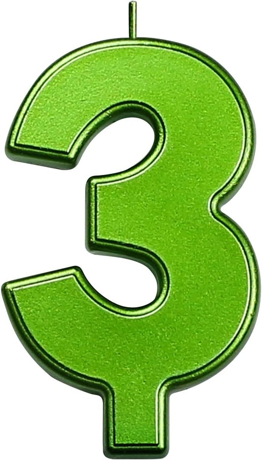 DERVENTA Birthday Candles Big Numbers Green 3.7 inch Party Cake Topper 1 Piece (Number 3 Green)