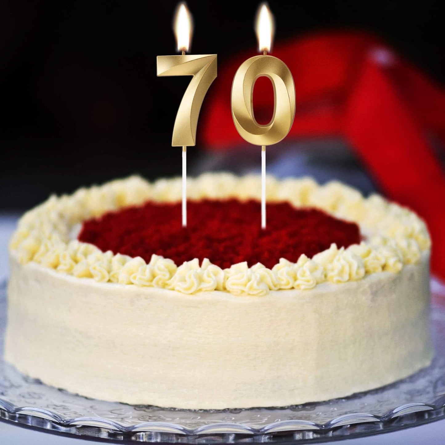 70th Birthday Candles Numbers for Cakes Candle Happy Seventieth Birthday 3D Designed Wedding Anniversary Party Cake Topper Decorations (70, Gold)