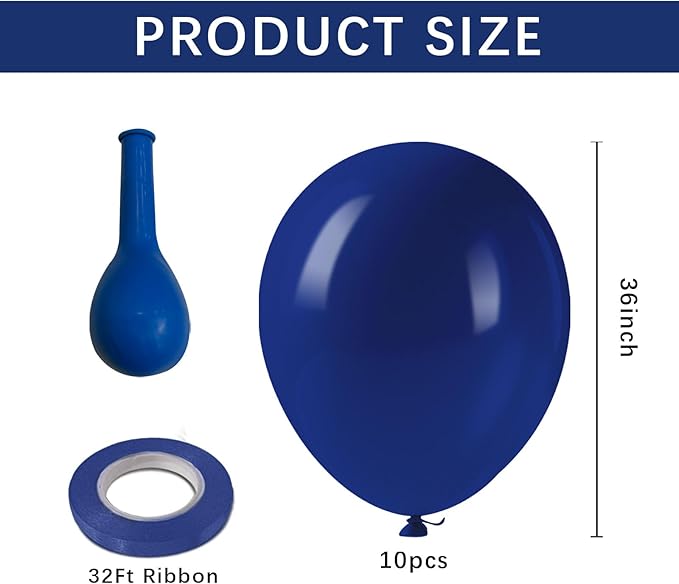 10Pcs Jumbo Navy Blue Balloons 36 Inch Giant Dark Blue Latex Ballons Extra Large Round Baloons Navy Party Decorations for 4th of July Graduation New Year Wedding Father's Day Baby Shower Birthday