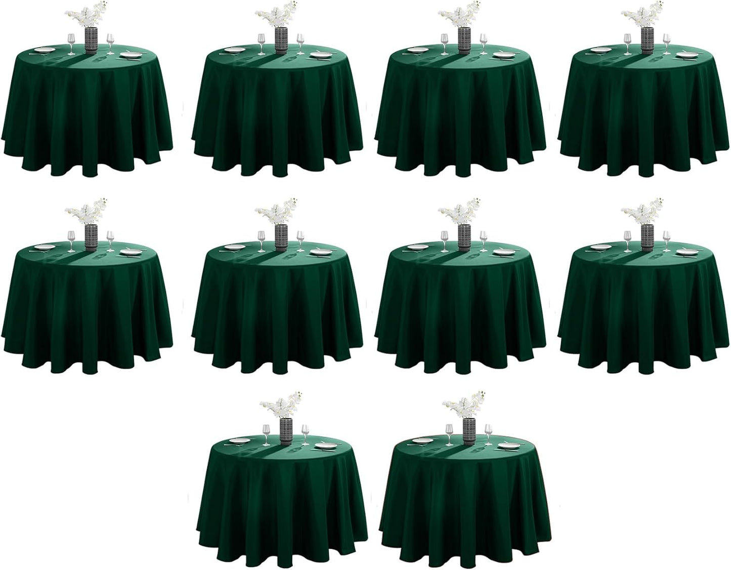 VidaFete Tablecloth 10 Pack 120inch Round Table Cloth Polyester, Stain Wrinkle Resistant Polyester Dining Table Cover for Kitchen Dinning Party Wedding Round Tabletop Buffet Decoration(Green)