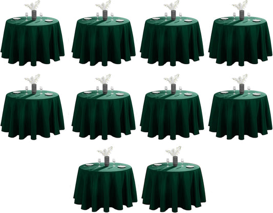 VidaFete Tablecloth 10 Pack 120inch Round Table Cloth Polyester, Stain Wrinkle Resistant Polyester Dining Table Cover for Kitchen Dinning Party Wedding Round Tabletop Buffet Decoration(Green)
