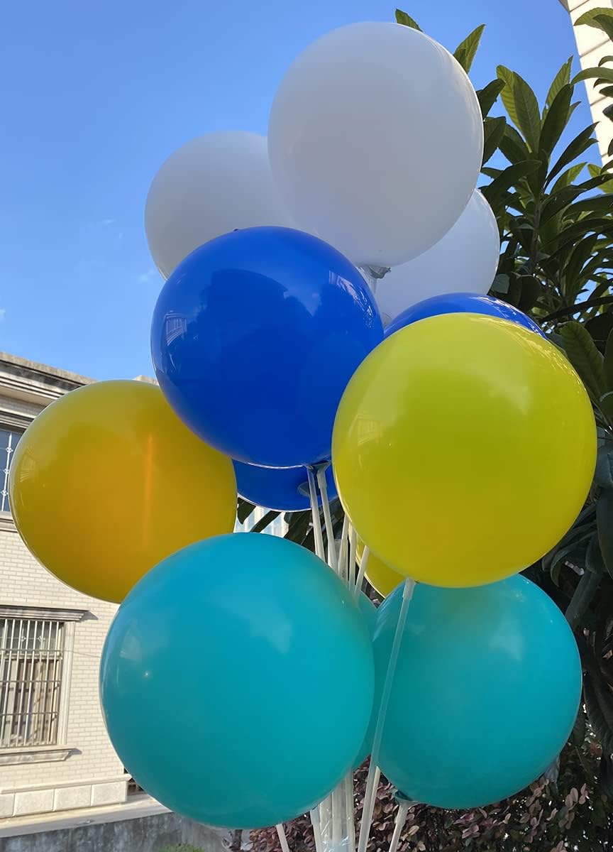 60 pcs 12 Inch Royal Blue White Teal Yellow Latex Balloons, For Birthday, Wedding, Baby Shower, Party Balloons Decorations