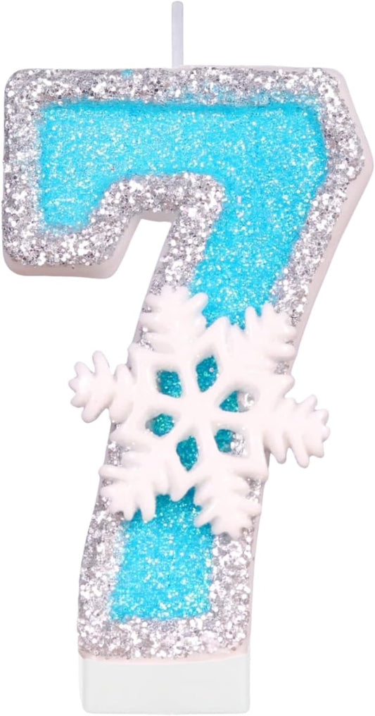 Birthday Number Candles for Cake, Blue Frozen Number 7 Candle, 7th Frozen Cake Topper, Fun Glitter Birthday Candles Cupcake Topper for Party Anniversary Decorations