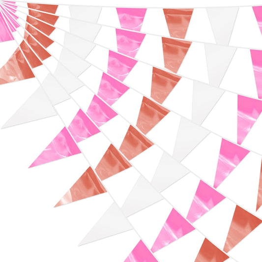 65FT Rose-Gold Pink Glitter Triangle Pennant Banner Flag Metallic Bunting Fabric Garland for Christmas Graduation Wedding Engagement Anniversary Bachelorette Bridal Shower Valentine's Party Supplies