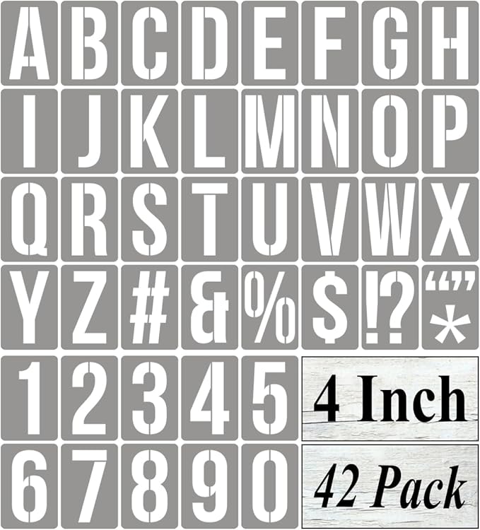 4 Inch Alphabet Letter Stencils for Painting - 42 Pack Letter and Number Stencil Templates with Signs for Painting on Wood, Reusable Numbers and Letters Stencils for Chalkboard Wood Signs & Wall Art