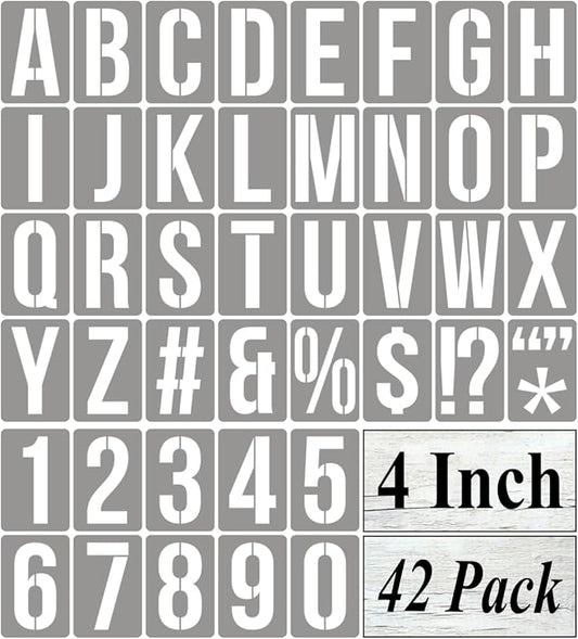 4 Inch Alphabet Letter Stencils for Painting - 42 Pack Letter and Number Stencil Templates with Signs for Painting on Wood, Reusable Numbers and Letters Stencils for Chalkboard Wood Signs & Wall Art