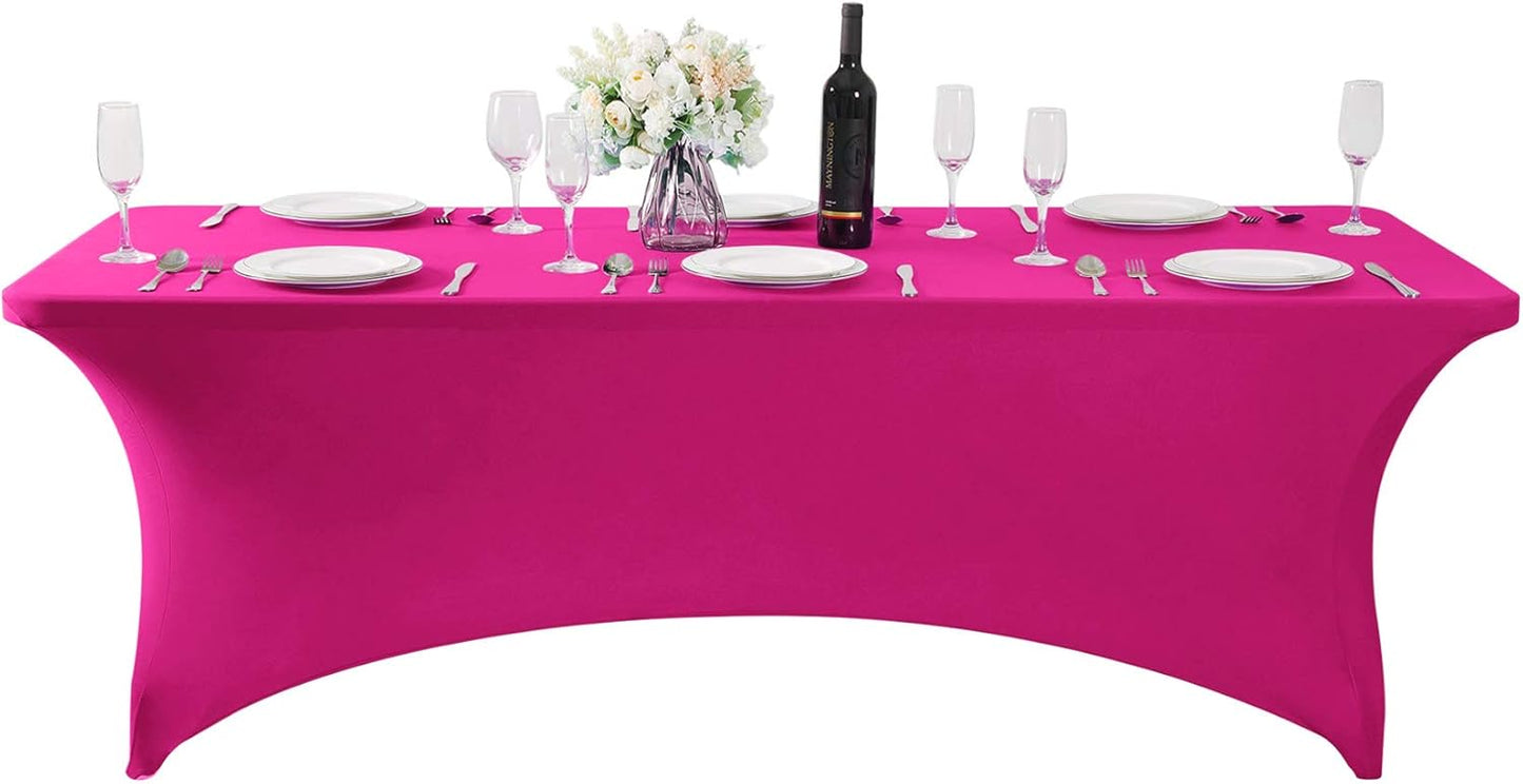 SuperO 2Pack Waterproof Spandex Table Cover for 8FT Table Universal Fitted Stretch Tablecloth for Party, Banquet, Wedding and Events-Fuchsia