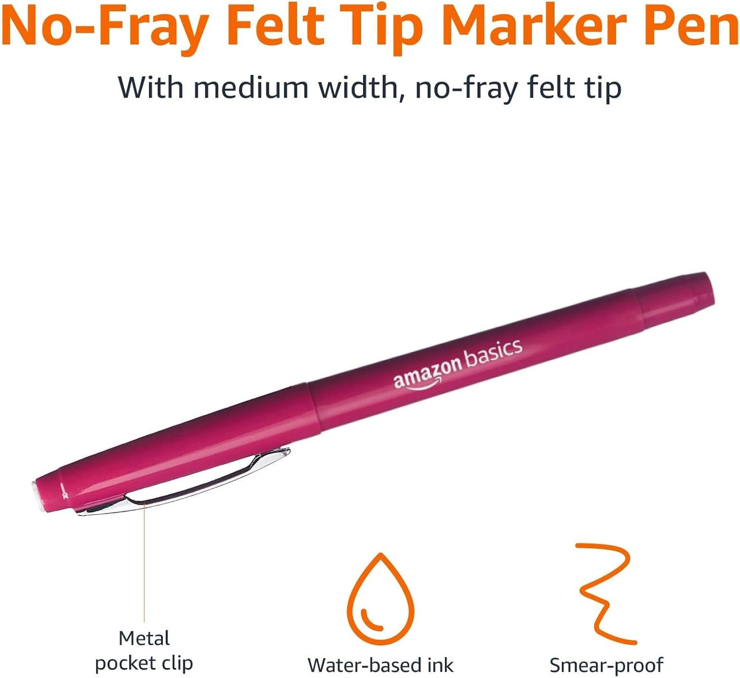 Amazon Basics Felt Tip Marker Pens, Versatile for Writing, Drawing, and Journaling, Assorted Colors, 24-Pack