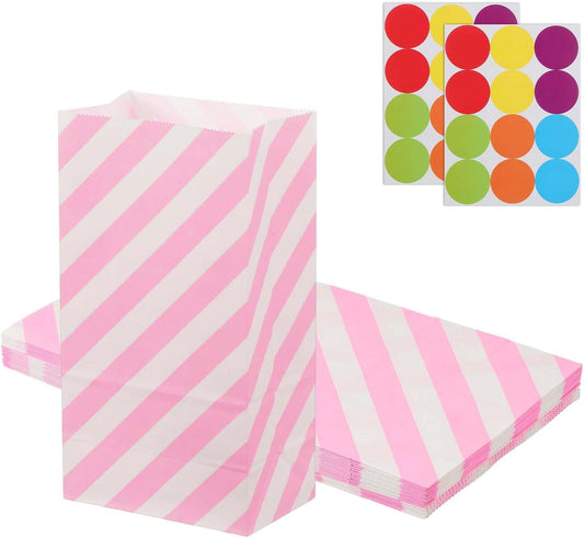 PATIKIL Party Favor Bag, 24 Pcs 5.1x3.1x9.4 Inch Medium Paper Candy Bags Gift Treat Celebration Halloween Goody Birthday Wedding Party with Stickers, Pink Twill