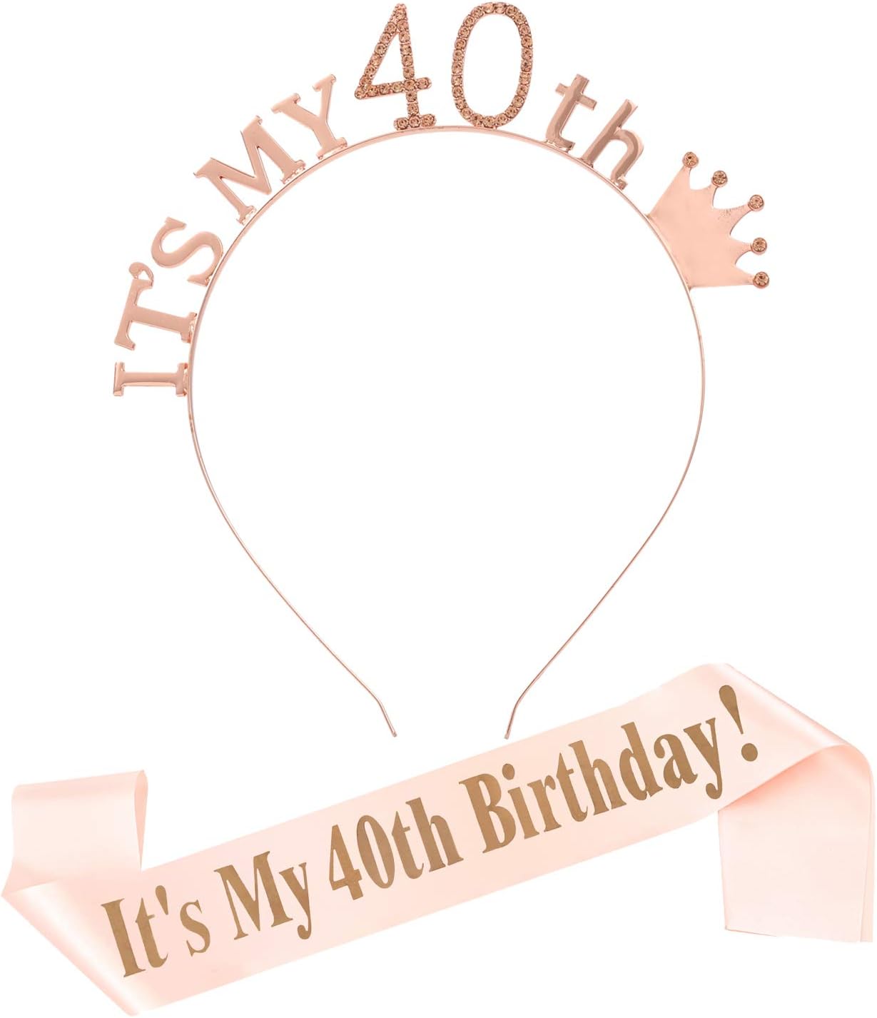 40th Birthday Girl Sash Crown， 40th Birthday Headpiece Sash for Women, Rhinestone Headbands for Party Decorate