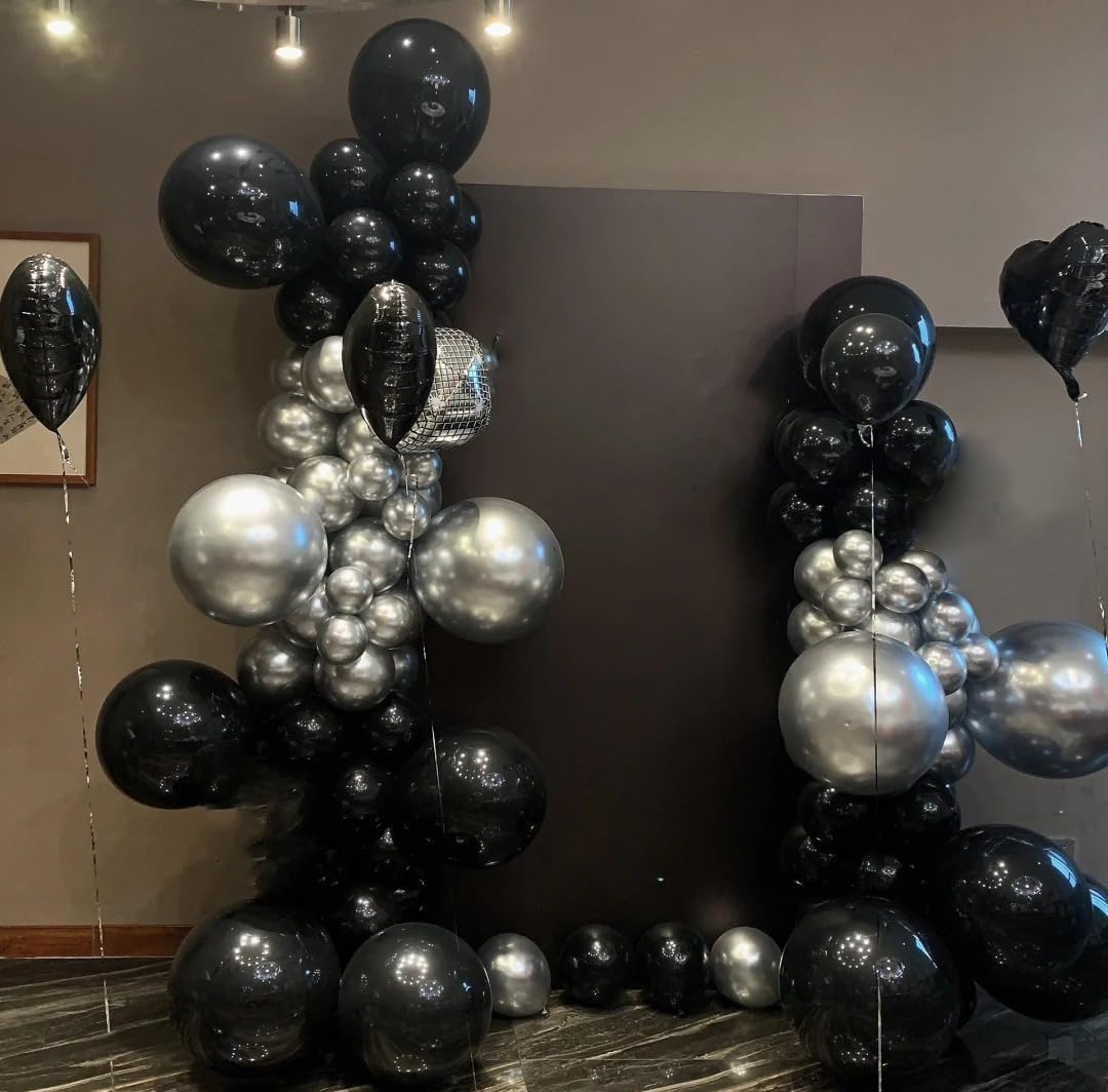 AZOWA 24 Inch Black and Silver Balloon 10 Large Latex Balloons for Party Wedding Birthday Baby Shower Decoration (Black and Silver, 10 Pcs)