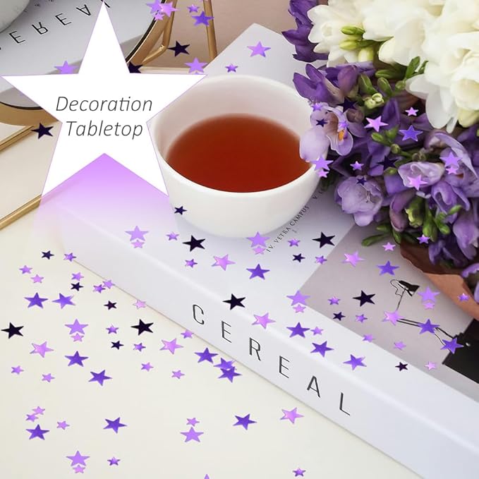 Ruidee 60g Star Confetti Metallic Foil Stars Table Confetti Metallic Foil Stars Sequin for Halloween Birthday Wedding Festival Party DIY(ZX/Purple)